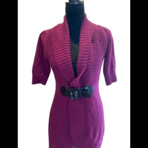 Takeout Sweater Cardigan Jacket Buckle Close Size Medium Purple Pink Magenta